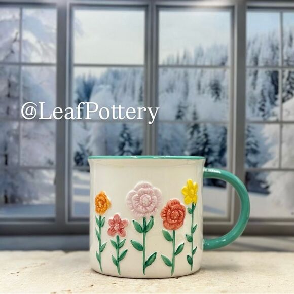 Happy Flowers Multi Colored Ceramic 18oz Camper Mug - Picture 1 of 9